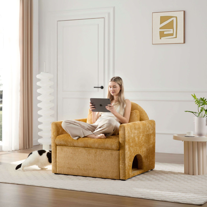 Modern Pet-Friendly Armchair with Built-In Cat Cubby