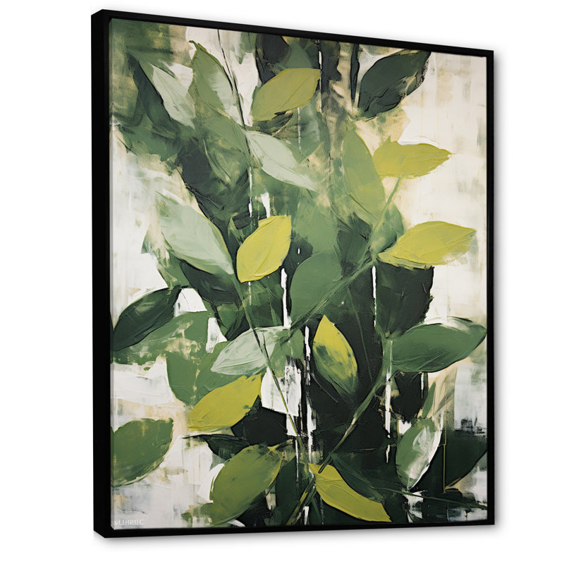 Abstrait, plantes vertes, minimalisme, collage rétro I, H 44 po x l 34 po x P 1,5 po, Cadre flottant noir