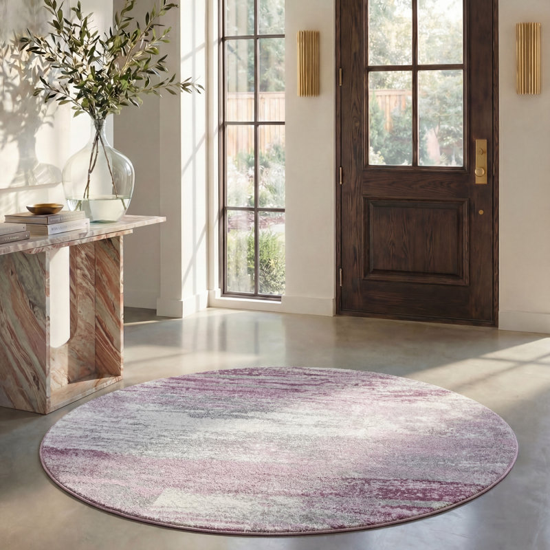 Algonquin Performance Abstract Rug, Round 6', Gray/Purple