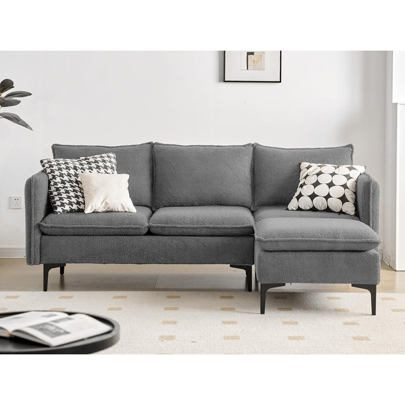 Canapé modulaire rembourré 2 pièces Waynesfield, Velours gris en peluche