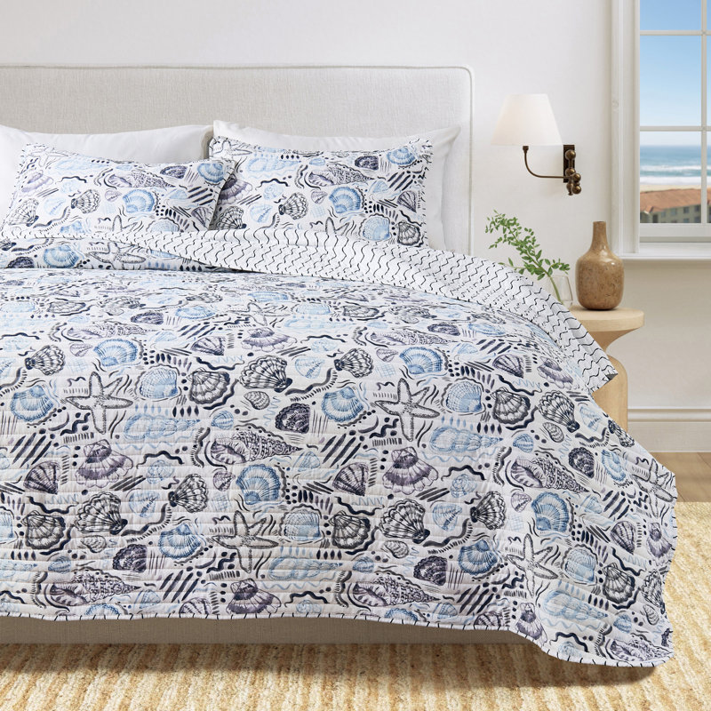 Ensemble de courtepointe bleu avec coquillages Seashell, Double / grand