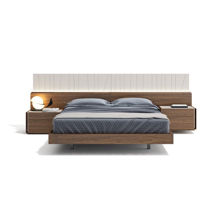 Japanese Style King Low Bed Frame Solid Wood Floor Bed in Walnut