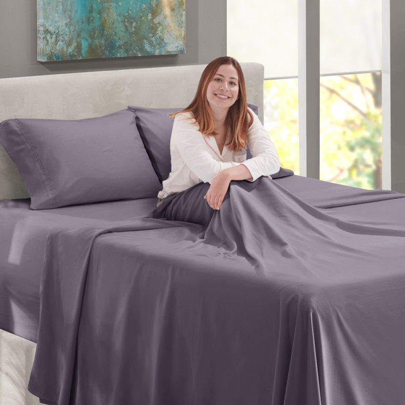 Ensemble de draps 4 pièces Hearth & Harbor, Drap-housse pour lit simple TG, Mauve gris