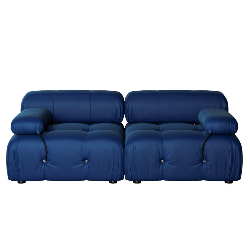 Causeuse cylindrique 69,3 po Jesse, Velours bleu