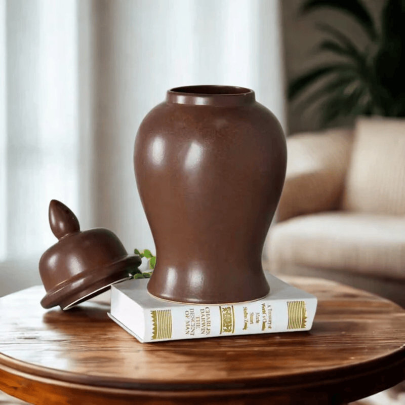 Pot gingembre brun en céramique vernie pour décoration intérieure - moyen