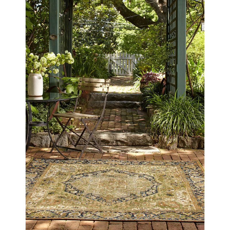 Tapis d'extérieur traditionnel Green_Unique Loom Nosara, Carré 6 pi