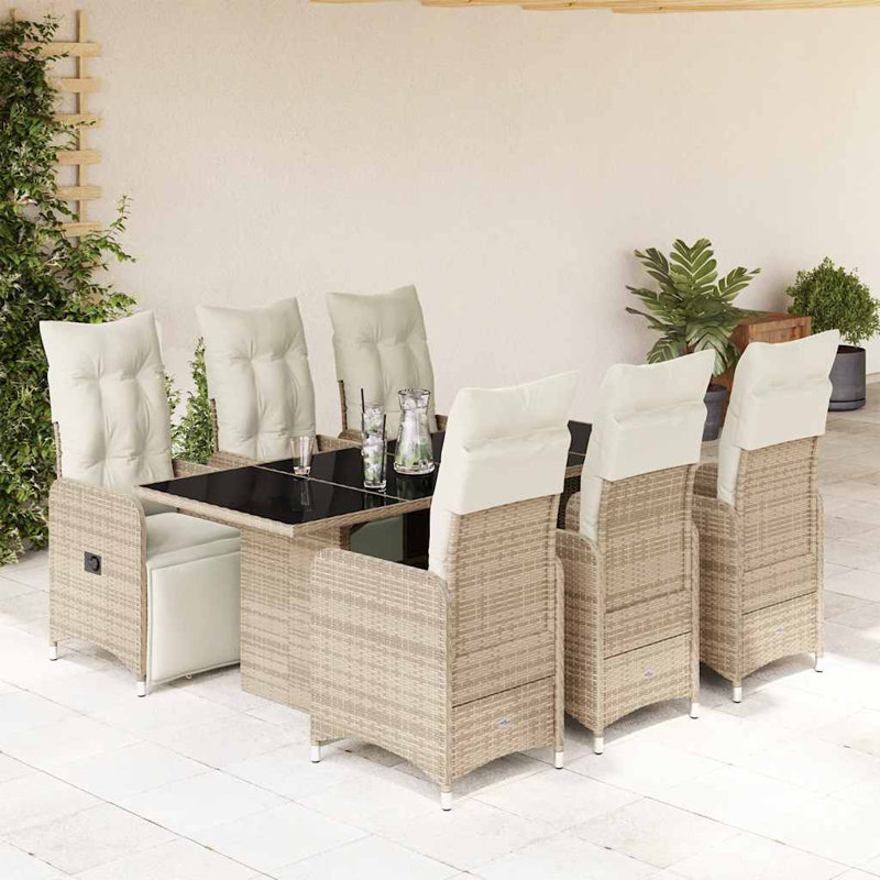 Ensemble de bistro avec repose-pieds réglables en rotin PE, 6