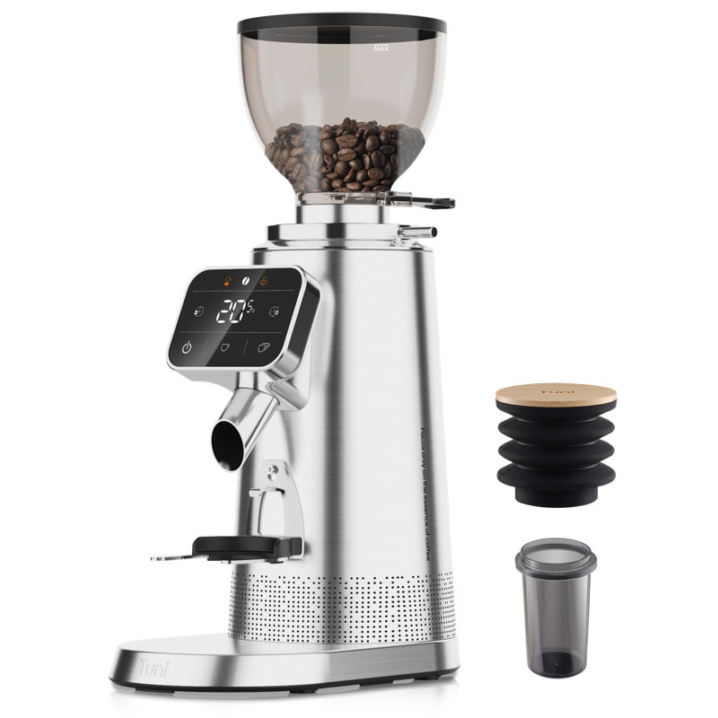 Tuni G3 64mm Flat Burr Coffee Grinder, 100 Grind Settings Electric Espresso Grinder with Single Dose Set | Commercial Grade Precision, Touchscreen | Anti-Static Tech | Stainless Steel (Silver)