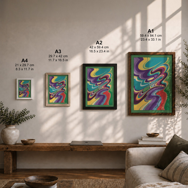Flowing Colour Waves Geometric - Print, Unframed, A1 - 84.1 x 59.4 cm
