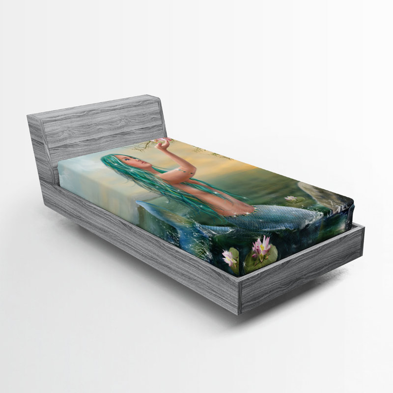 Ensemble de 2 drap-housse Ambesonne Mermaid Mermaid and Magnolias, Drap-housse de taille simple