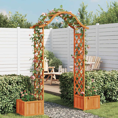 Arche de jardin avec jardinières vidaXL, treillis arqué, pergola en bois, pour plantes grimpantes, mariages, fabrication robuste, bois de sapin massif