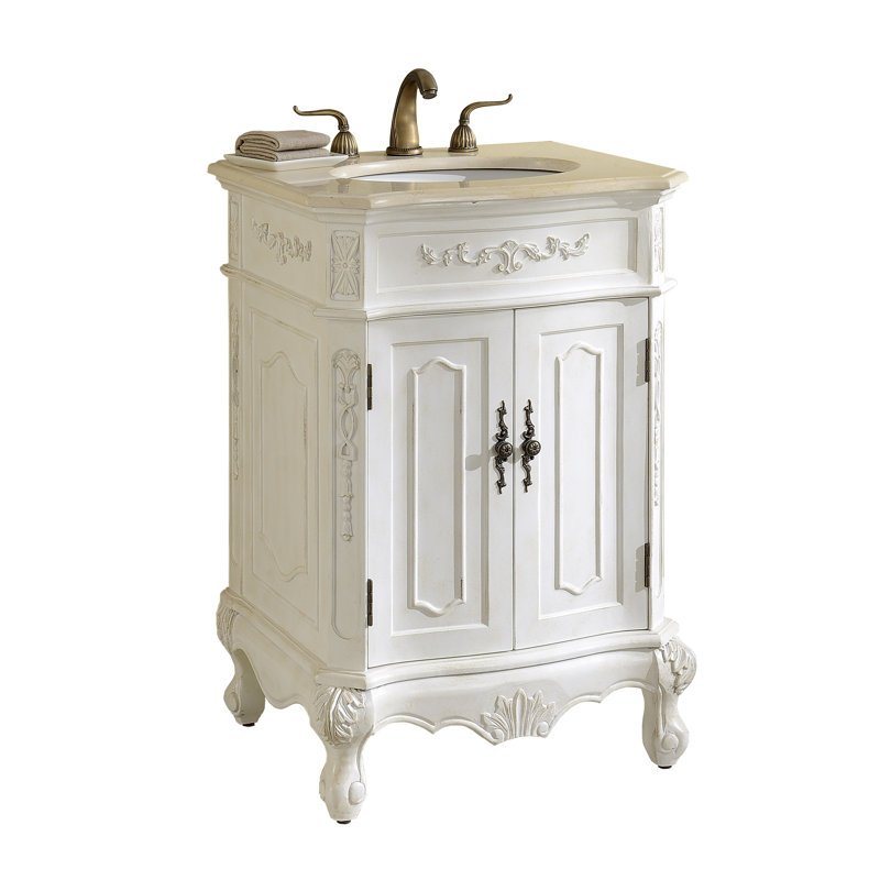 27'' Single Bathroom Vanity with Marble Top, Antique White