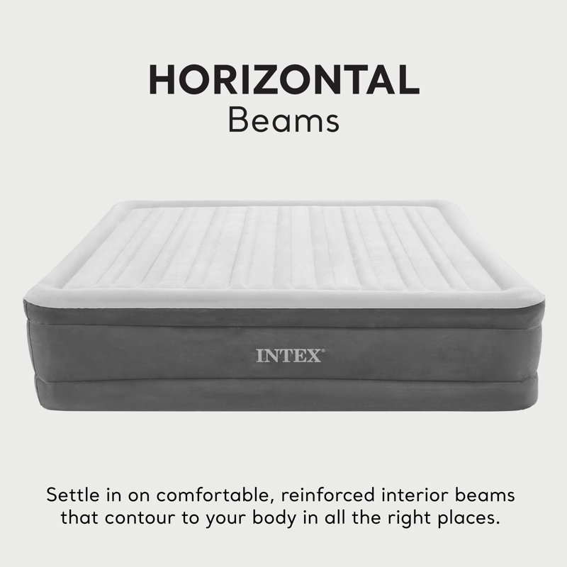 King Size Gray and White Raised Air Mattress with Built-In Pump