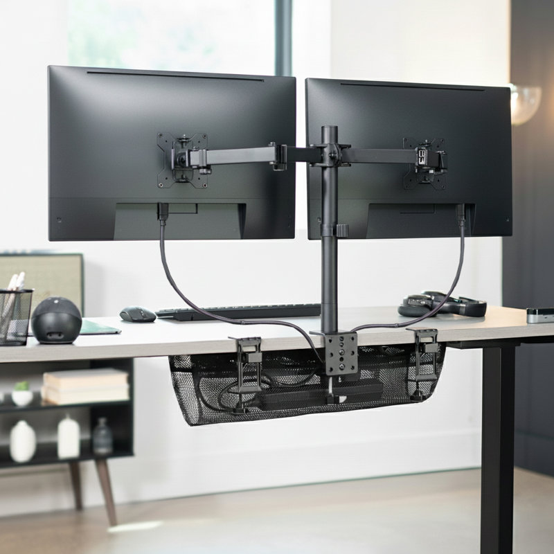 VIVO Black Clamp-on Under Desk Cable Net, Mesh Cable Management, 14.5"H x 23.5"W x 8.5"D