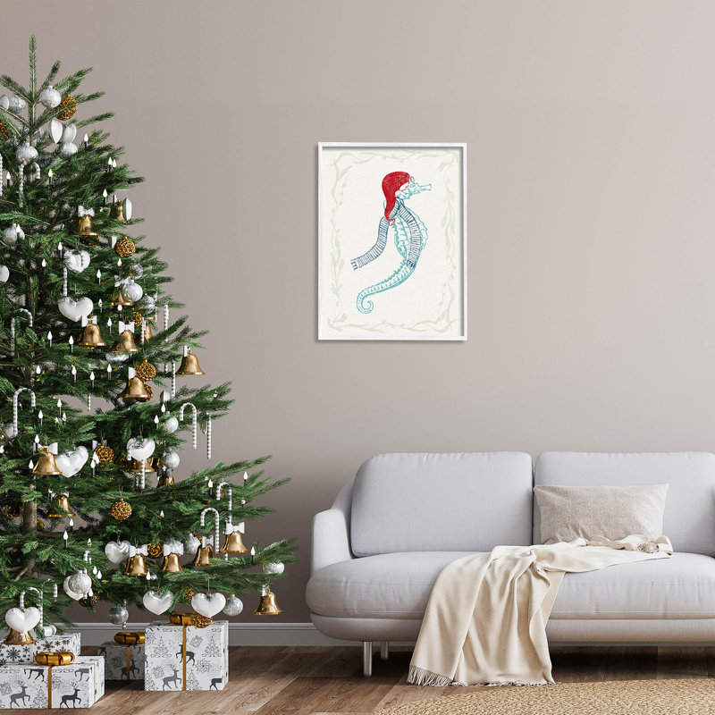 Coastal Christmas Seahorse Santa at-288, H 30 po x l 24 po x P 1,5 po, Cadre blanc