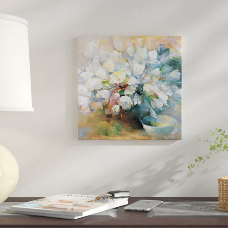 «Sparkling White Tulips I», reproduction sur toile, H 12 po x l 12 po x P 1,5 po, Toile avec cadre blanc, Pas de tapis