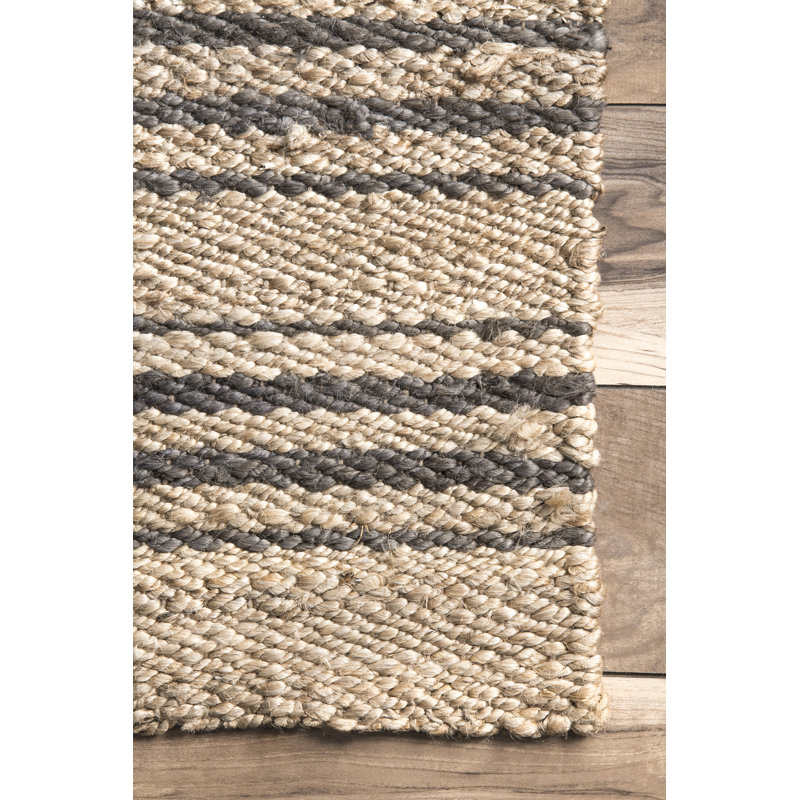 Sandy Natural Striped Jute Handmade Area Rug 3' x 5'