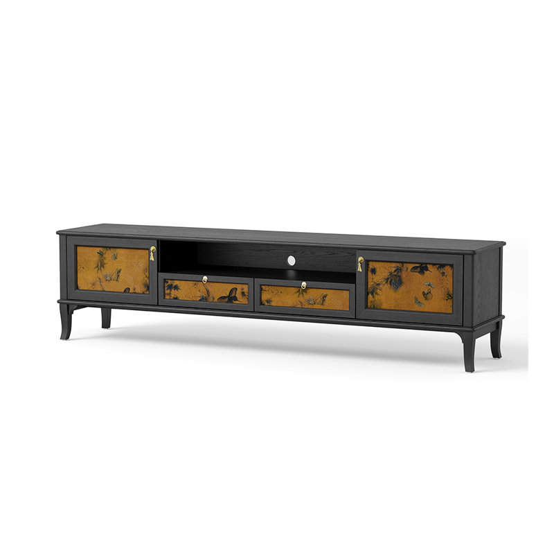 Crédence de rangement en bois massif American Style, Noir, H 19,69 po x L 86,61 po x l 16,54 po