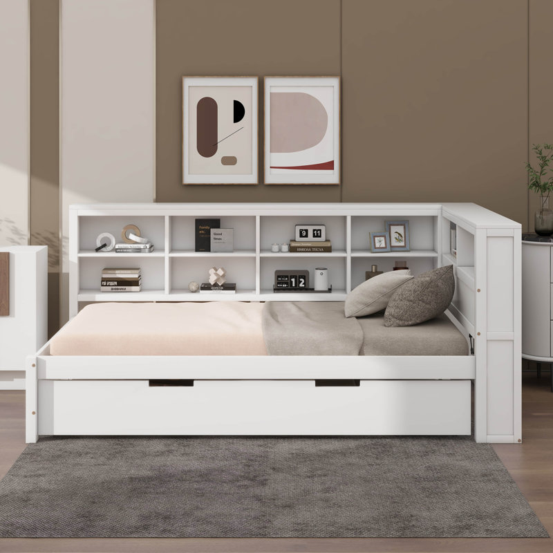 Lit de jour avec couchette, tablette et ports de chargement USB, Complet/Double, Blanc