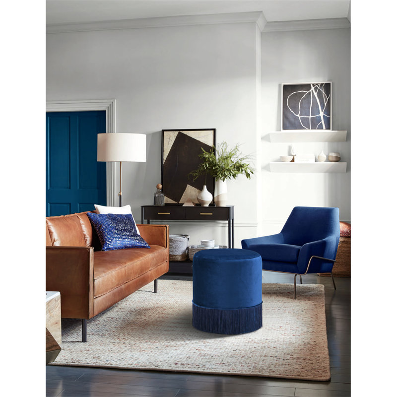Repose-pieds standard en velours Cidnie, Velours marine
