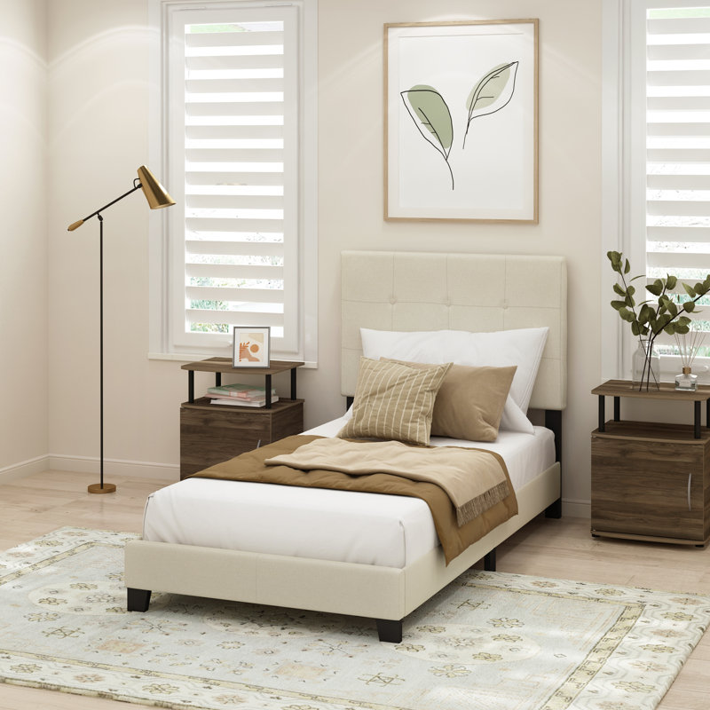 Anding Upholstered Slat Bed, Linen, Twin XL