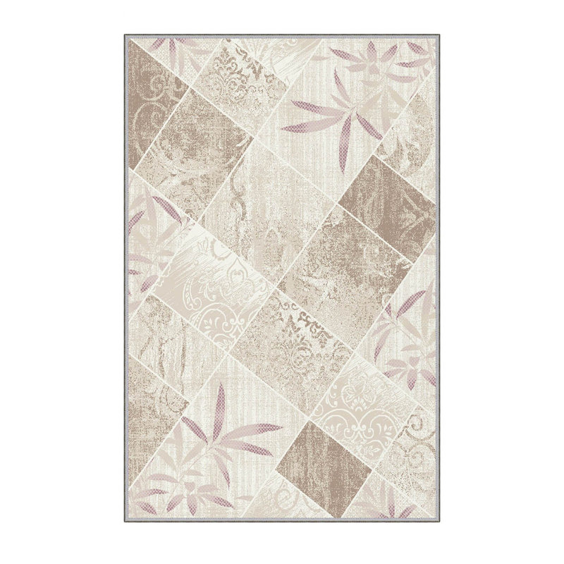 Tapis beige en polyester tissé à la machine Mcginley, Rectangle 3 pi 3 po x 6 pi 7 po