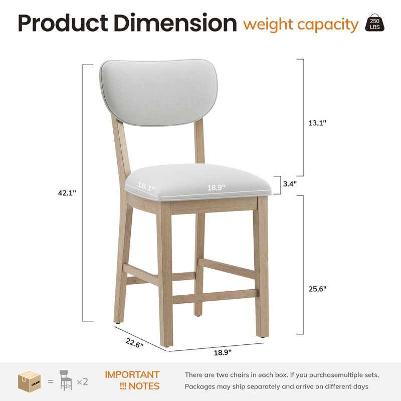Tabouret de bar rembourré en bois massif, Natural