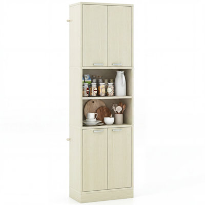 Armoire de cuisine, armoire autoportante de 75 po de hauteur avec portes et tablettes chêne clair