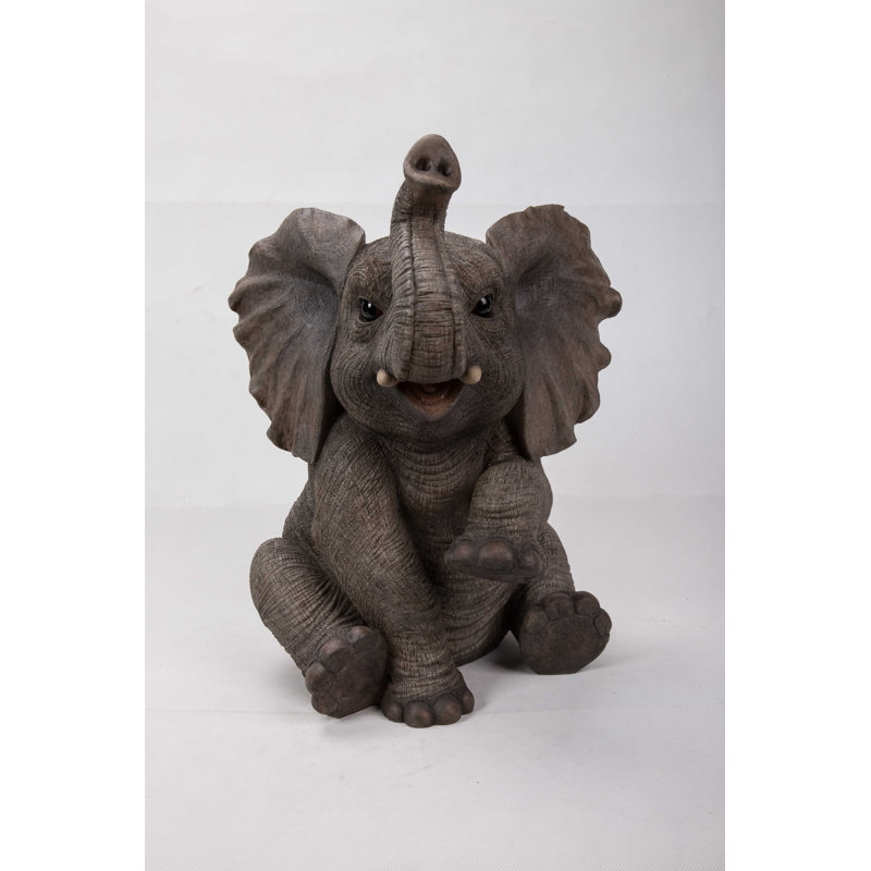 Gray Polyresin Sitting Elephant Baby Garden Statue