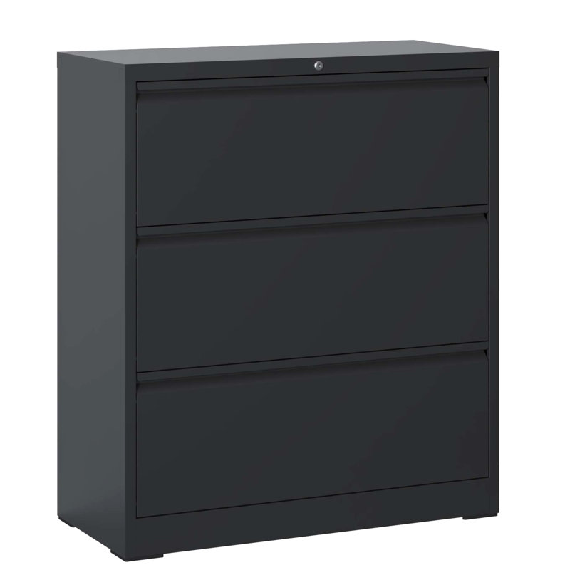 3 Black Metal Filing Cabinet With Lock For Office Documents Locking File Cabinet, Metal, Storage, Black