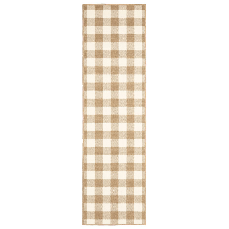 Lyle Plaid Tan/Ivory Area Rug, Runner 2'3" x 7'6"