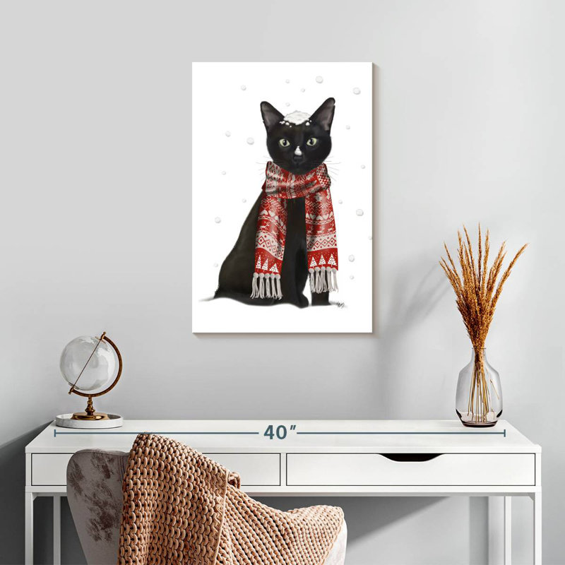 Brampt Black Cat Red Scarf, 24" H x 16" W