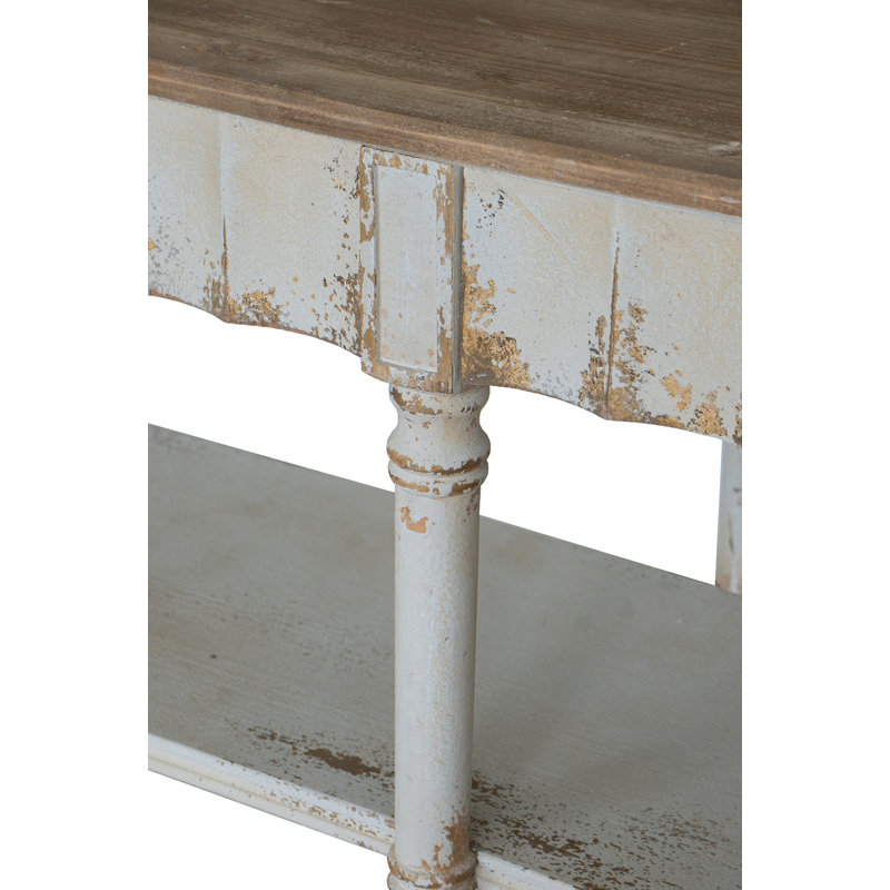 63x19.5x35.5" Three-tiered Wooden Console Table With Distressed White And Beige Finish
