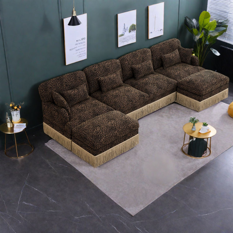 Grands canapés modulaires en chenille à motif léopard moderne en U pour la maison