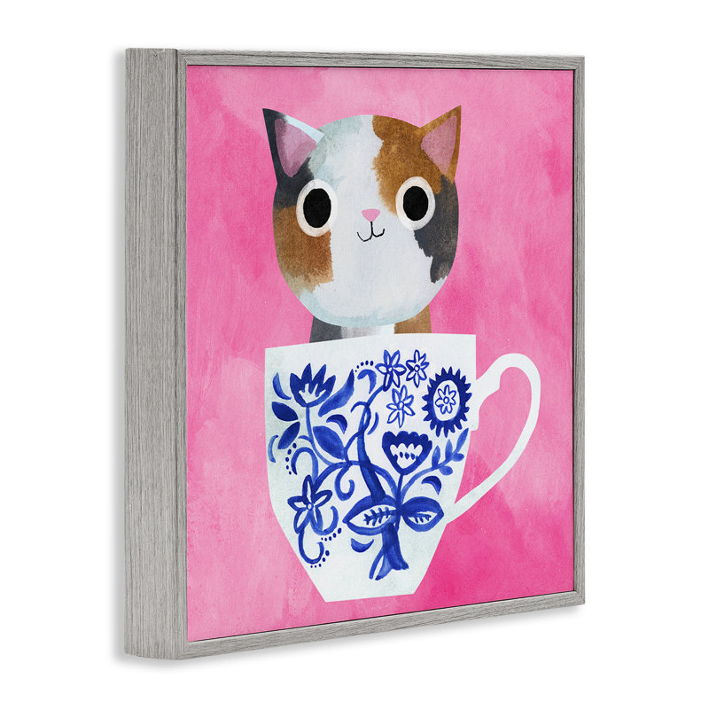 «Whimsical Teacup Kitten», estampe numérique, design par Angie Rozelaar, H 12 po x l 12 po, Estampe numérique Farmhouse