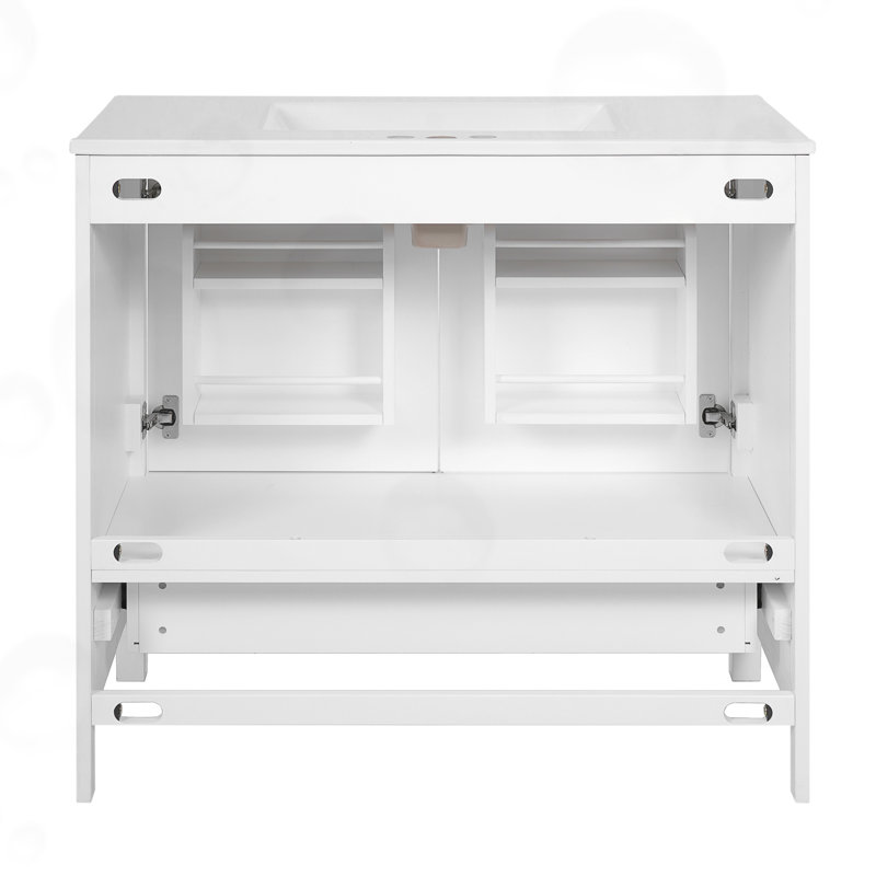 Meuble-lavabo de salle de bain avec tablettes de rangement doubles et tiroir divisé, Blanc