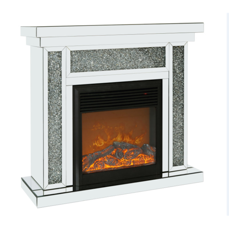 10 Inches Wide X 10 Inches Deep X 32 Inches High English Inch Acrylic Diamond Mirror Wall Furnace Frame With Two Side Pillars, Independent Fireplace Frame With Built-In Filling Material: Acrylic High