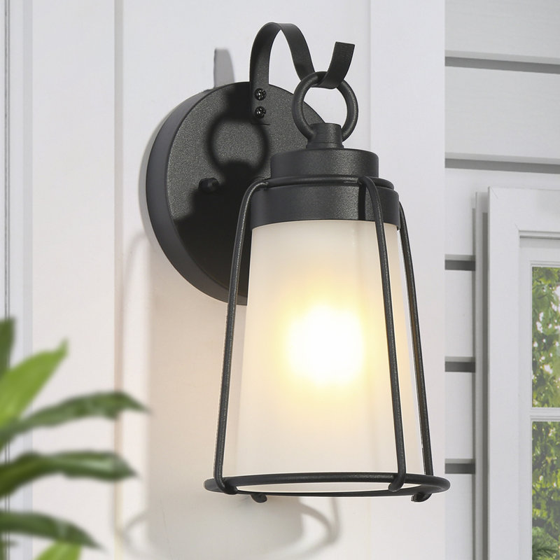 Black 10.6''H Seeded Glass Outdoor Wall Lantern