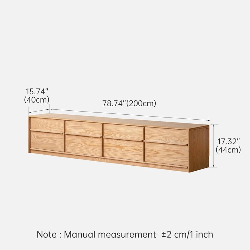 78.74"L Modern Solid Oak Assembled TV Stand with Drawers, 78.74"L, Red Oak & Clear 