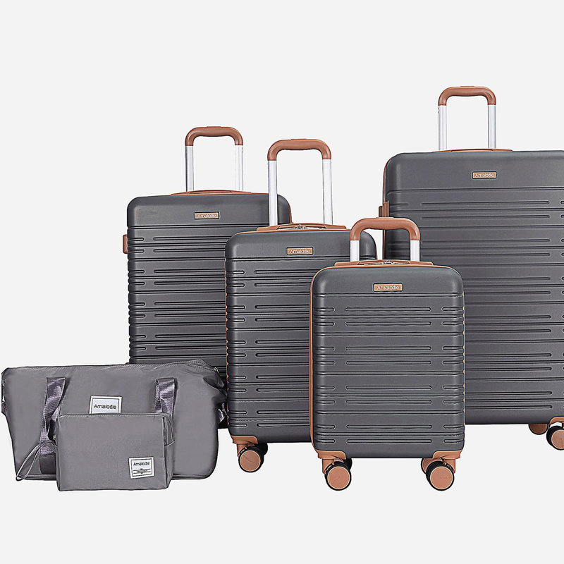 Ensemble de 6 valises, valise de voyage en ABS avec verrou TSA, gris