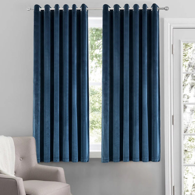 Crushed Velvet Eyelet Window Curtains, 228cm Width x 168cm Drop, Blue