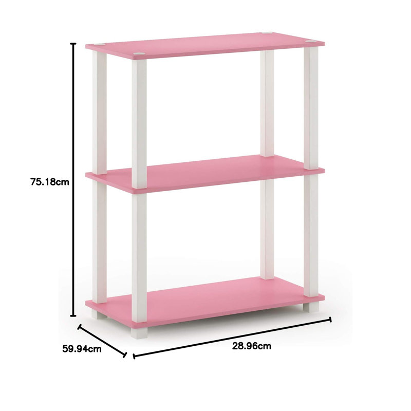 Étagère compacte à 3 niveaux avec support carré, H 29,49 po x l 23,58 po x P 11,42 po, Rose/Blanc