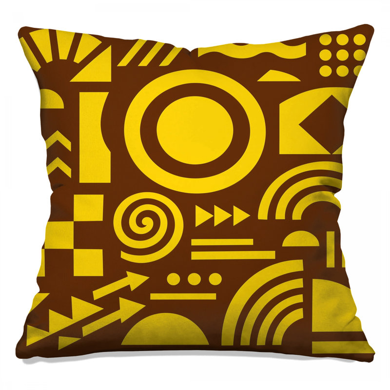 Coussins décoratifs à formes géométriques jaunes et brunes, 18 x 18 inches