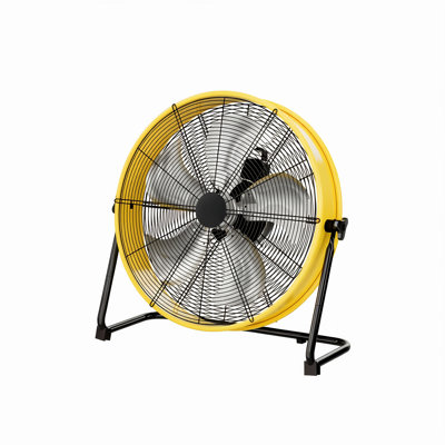 Ventilateur industriel à grande vitesse Fierscial 20 pouces, ventilateur à tambour robuste de 4650 pi³ / min avec inclinaison à 360 °, ventilateur de plancher en métal à 4 vitesses pour chantier, usine et entrepôt, jaune haute visibilité