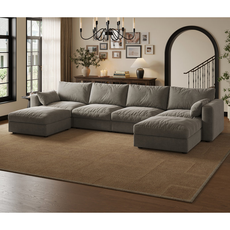 Canapé modulaire de 128 po avec rangement, Chenille gris pâle, H 39 po x l 128 po x P 64 po 