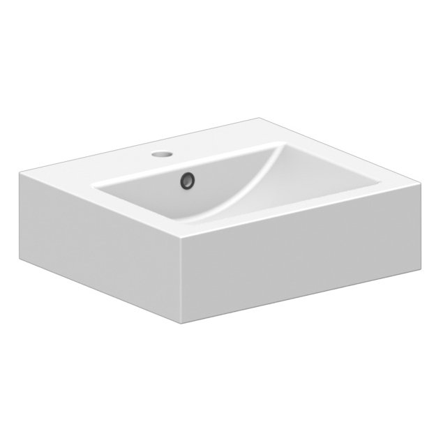 Lavabo de salle de bain mural rectangulaire en céramique blanc avec trop-plein, 1