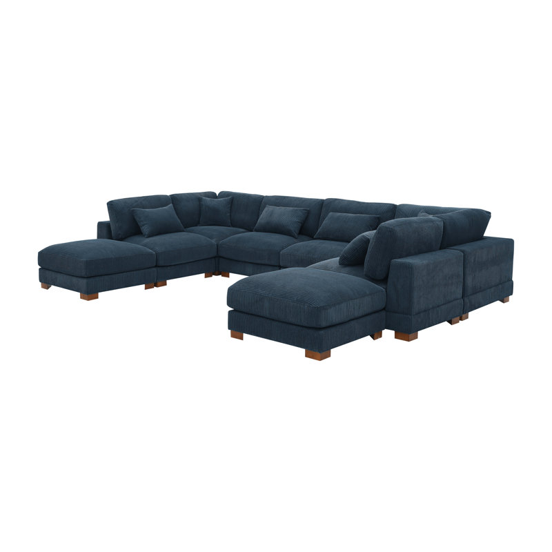Chrisley Modular Corduroy Sectional, Dark Blue Corduroy