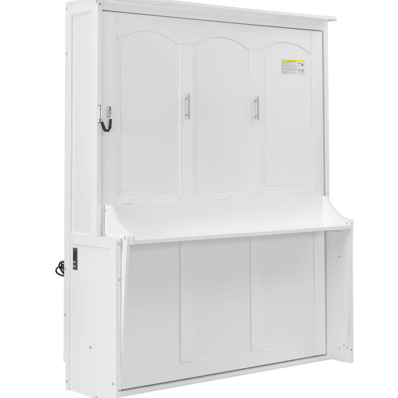 Grand lit avec bureau, lumières à DEL et charge - blanc, peu encombrant pour la salle d'étude, fonctionnalité moderne, éclairage mural du lit, look, capacité de poids élevée
