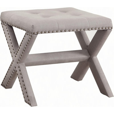 Linen Blend Accent Bench with Nailhead Trim, Tufted Seat Bench for Entryway Living Room