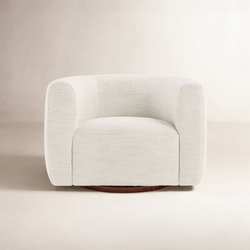 Becki Owens for Joss & Main Upholstered Swivel Barrel Chair, Merino Pearl Performance Boucle